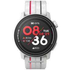 PACE 3 GPS Sport Watch by Coros in white with red and black stripes, lightweight GPS watch for training and recovery tracking