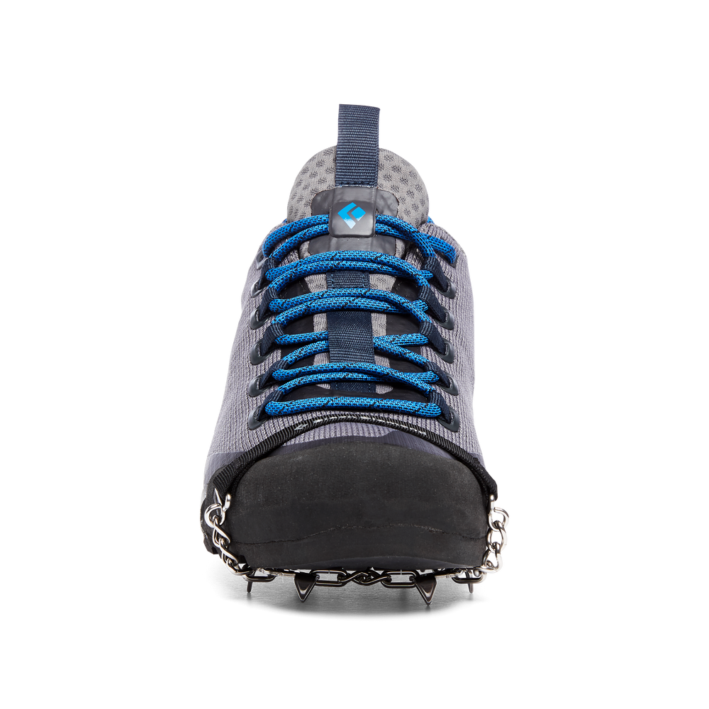 Blitz Spike Traction Device by Black Diamond in black and blue with 6 stainless steel spikes lightweight for trail running and hiking