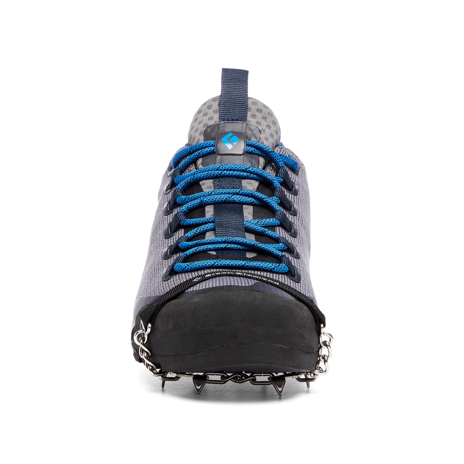 Blitz Spike Traction Device by Black Diamond in black and blue with 6 stainless steel spikes lightweight for trail running and hiking