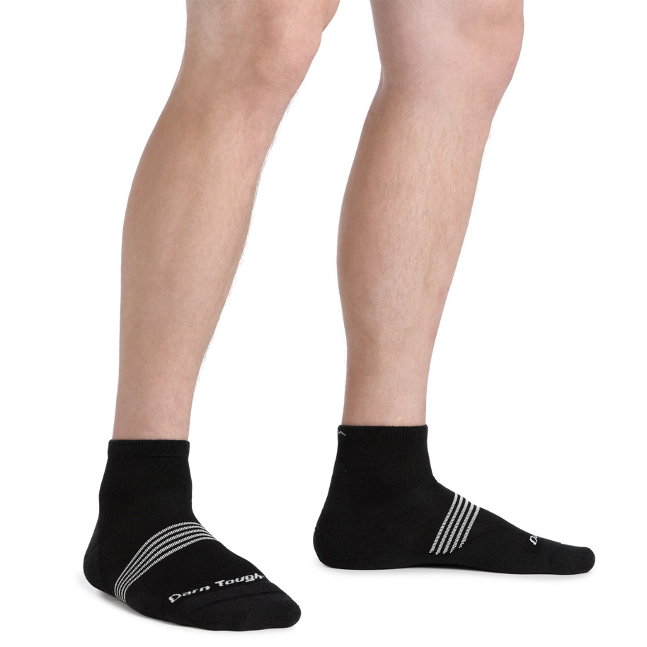 Element Quarter Lightweight w/Cushion Running Sock - Men by Darn Tough in black with mesh panels, lightweight and breathable for endurance running.