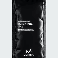 Drink Mix 320 by Maurten in black packaging, hydrogel sports fuel with maltodextrin and fructose for endurance running nutrition