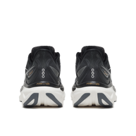 Back heel view of a pair of Saucony Endorphin Speed 6 Wide men's shoes in Black/White