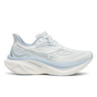 Saucony Endorphin Speed 6 women's running shoe in Hue/Celestial, side view of pale grey and light blue upper