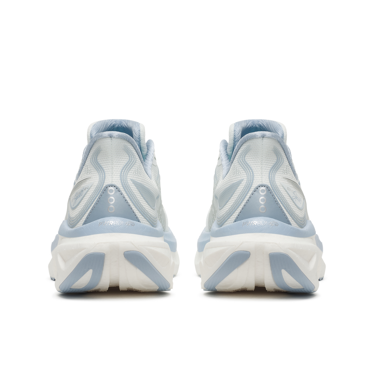 Back heel view of a pair of Saucony Endorphin Speed 6 women's shoes in Hue/Celestial