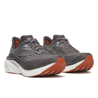 Pair of Saucony Endorphin Speed 6 men's running shoes in Gull/Cocoa, front three-quarter view