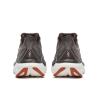Back heel view of a pair of Saucony Endorphin Speed 6 men's shoes in Gull/Cocoa