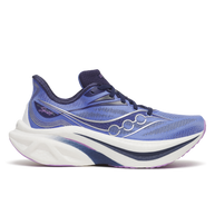 Saucony Endorphin Speed 6 women's running shoe in Vinca/Naval, side view of periwinkle upper and navy accents