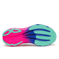 Outsole of the Saucony Endorphin Speed 6 men's shoe in White/Laser, pink, blue and teal rubber