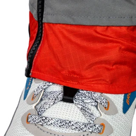 Close-up of the front lace hook on the Kahtoola LEVAgaiter GTX Mid in Cardinal over shoe laces