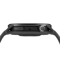 Side profile of the Coros Pace 4 Pro in Black Silicone showing the crown and slim black case