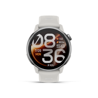 Front view of the Coros Pace 4 Pro in White Silicone showing the orange and white watch face