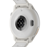 Back of the Coros Pace 4 Pro in White Silicone showing the heart rate sensor and charging contacts