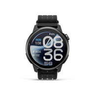 Front view of the Coros Pace 4 Pro in Black Nylon showing the blue and white watch face