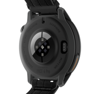 Back of the Coros Pace 4 Pro in Black Nylon showing the heart rate sensor on the dark case