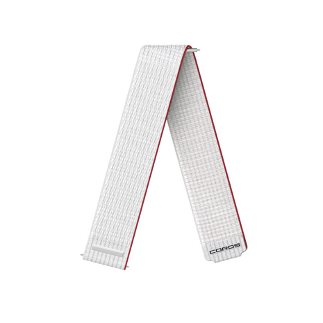 Coros 22mm Nylon Band in White Red, white woven strap with red edge trim and Coros logo