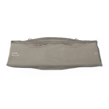 Norda x Raide LF 2L Running Belt in taupe, front view with small norda Raide logo