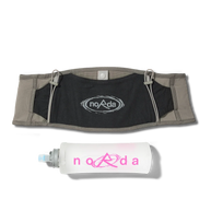 Norda x Raide LF 2L Running Belt with black norda logo panel above a white soft flask with pink norda print