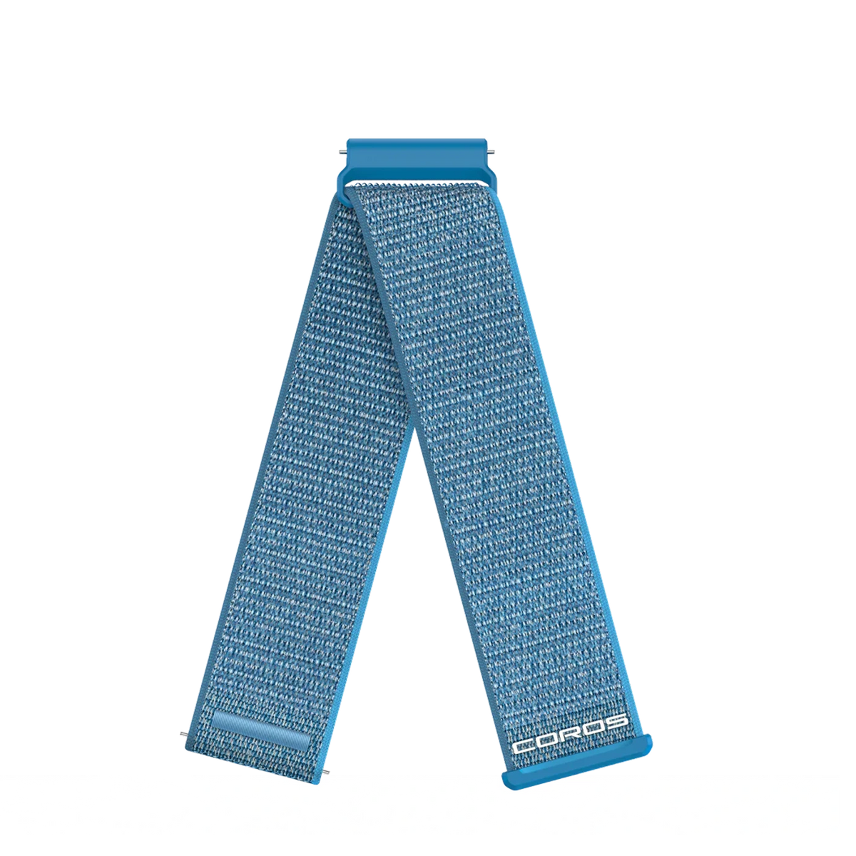 Coros 22mm Nylon Band in Glacier Blue, blue woven hook-and-loop strap with Coros logo