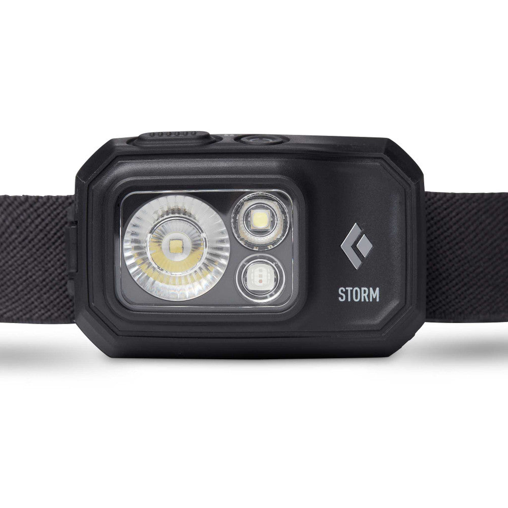 Storm 450 Headlamp by Black Diamond in black, waterproof, feature-rich dual-fuel headlamp ideal for adventure and outdoor use