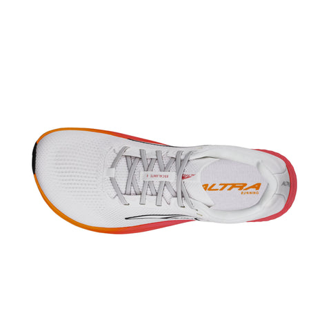 Escalante 4 - Women by Altra Footwear in white with orange and pink accents, lightweight road running shoe with flexible FootShape fit for fast training and daily walks