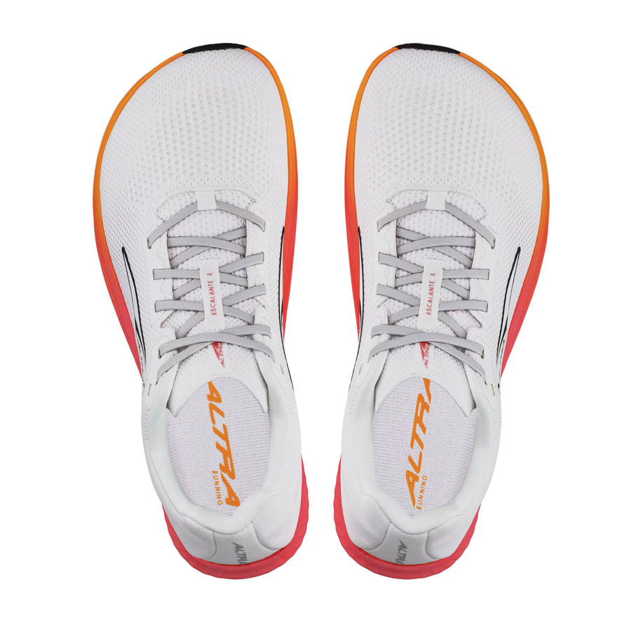 Escalante 4 - Women by Altra Footwear in white and orange, lightweight road running shoes with FootShape fit and flexibility for fast training and daily walks