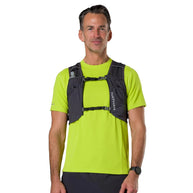 Pinnacle Run Lite Vest by Nathan in black and grey, ultra-lightweight breathable hydration vest for road and trail running training