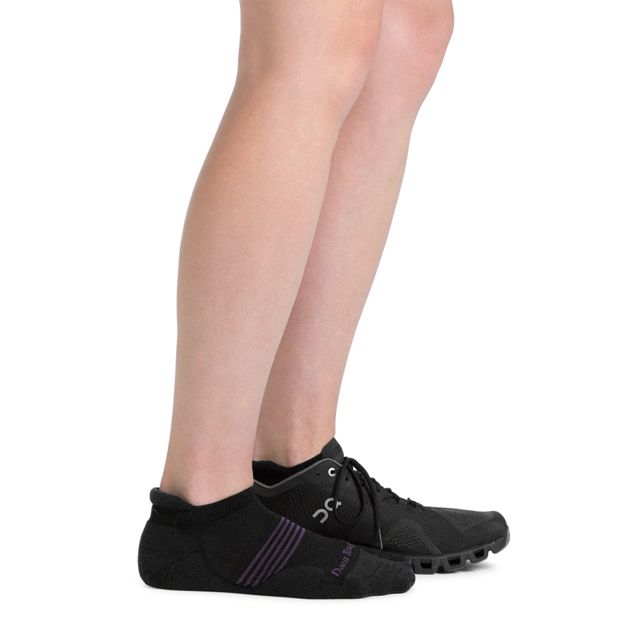 Element No Show Tab Lightweight w/Cushion Running Sock - Women by Darn Tough in black with purple cushioning for comfortable running miles