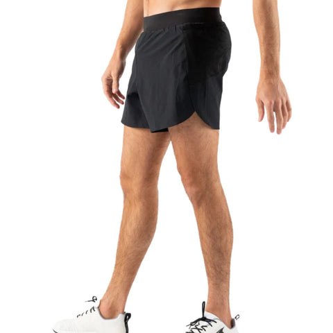FKT 2.0 5" - Men by Rabbit in black running shorts with six pockets and integrated waistband hydration, ideal for trail running
