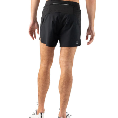 FKT 2.0 5" - Men by Rabbit in black shorts with six trek-worthy pockets, side stash for flasks, ideal for running and outdoor use