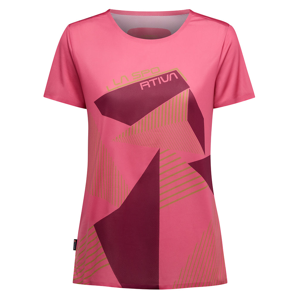 Comp T-Shirt - Women in pink by La Sportiva, lightweight climbing top with bonded hems and anti-odor recycled polyester for comfort and motion