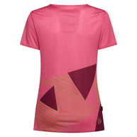 Comp T-Shirt - Women by La Sportiva in pink with geometric design, lightweight climbing top with bonded hems and anti-odor treatment for comfort