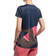 Comp T-Shirt - Women by La Sportiva in navy blue and pink with lightweight breathable fabric and bonded hems for climbing comfort and motion