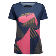 Comp T-Shirt - Women by La Sportiva in navy and pink lightweight climbing top with bonded hems and anti-odor polygiene treatment