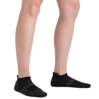 Element No Show Tab Lightweight w/Cushion Running Sock - Women by Darn Tough in black with purple stripes, cushioned for comfort and rebounding support during running.