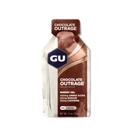 Original Energy Gel by GU Energy in chocolate outrage flavor, quick energy pack with amino acids and caffeine for running and sports