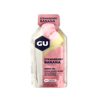 Original Energy Gel by GU Energy in strawberry banana, quick energy gel with 450mg amino acids and no caffeine for running and outdoor use