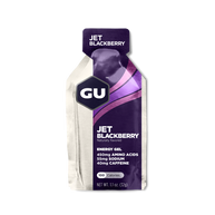 Original Energy Gel by GU Energy in Jet Blackberry purple and white, quick energy gel with amino acids and caffeine for running and outdoor use