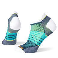 Run Zero Cushion Stripe Low Ankle Socks - Women by SmartWool in turquoise and white with breathable mesh and seamless toe for running comfort