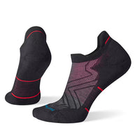 Run Targeted Cushion Low Ankle Socks - Women by SmartWool in black with red accents, cushioned low ankle socks for running comfort and support
