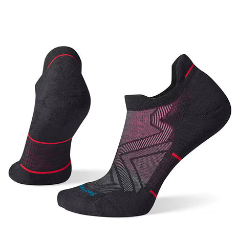 Run Targeted Cushion Low Ankle Socks - Women by SmartWool in black with red accents, cushioned low ankle socks for running comfort and support