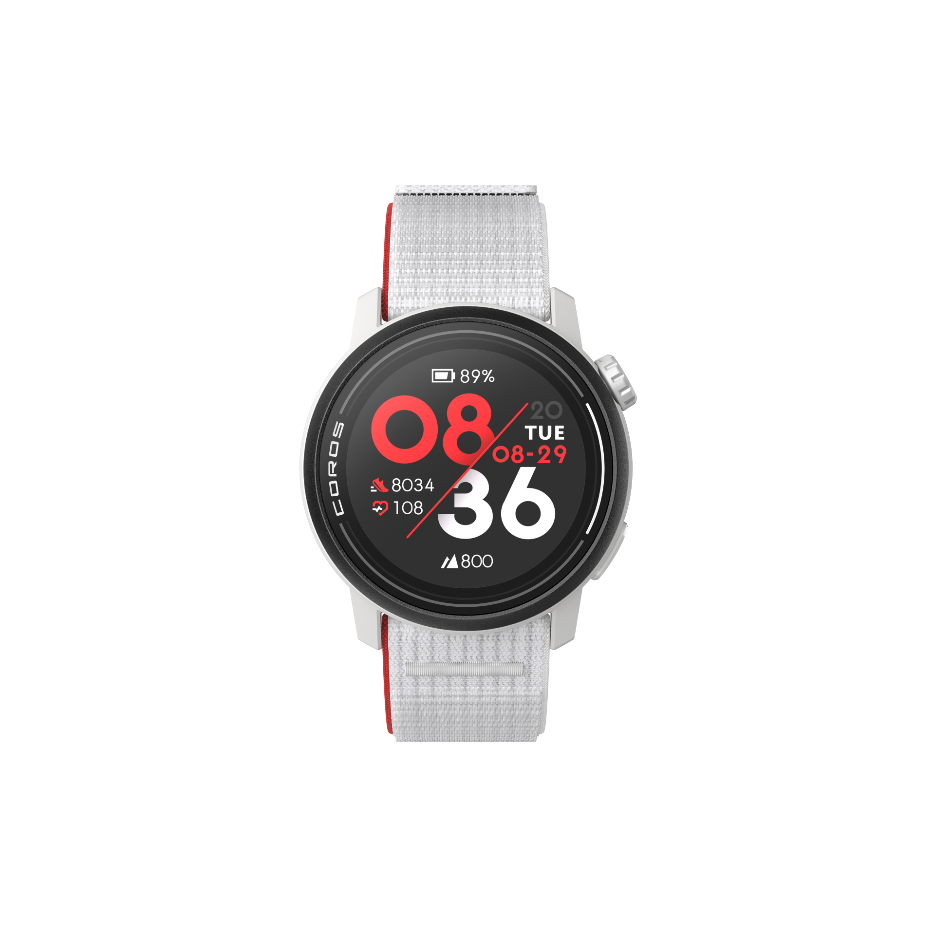 PACE 3 GPS Sport Watch by Coros in white and red, lightweight with advanced training and recovery tracking for running and fitness