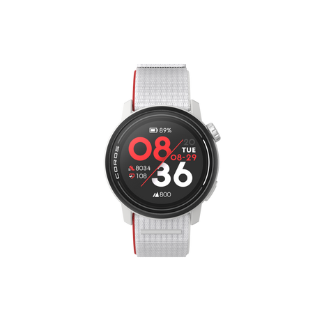 PACE 3 GPS Sport Watch by Coros in white and red, lightweight with advanced training and recovery tracking for running and fitness