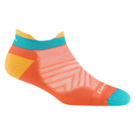 Run No Show Tab Ultra-Lightweight w/Cushion Running Sock - Women by Darn Tough in orange, teal, and yellow with Merino wool for blister protection and sweat-wicking