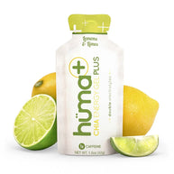Chia Plus Energy Gel - Lemon ­Lime by Huma in white and green, energy gel with double electrolytes and caffeine for endurance running and nutrition