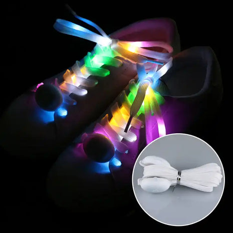LED Laces by Foveo Running in white with multicolor flash modes, 50-inch light-up shoe laces for stylish running and casual wear in Canada