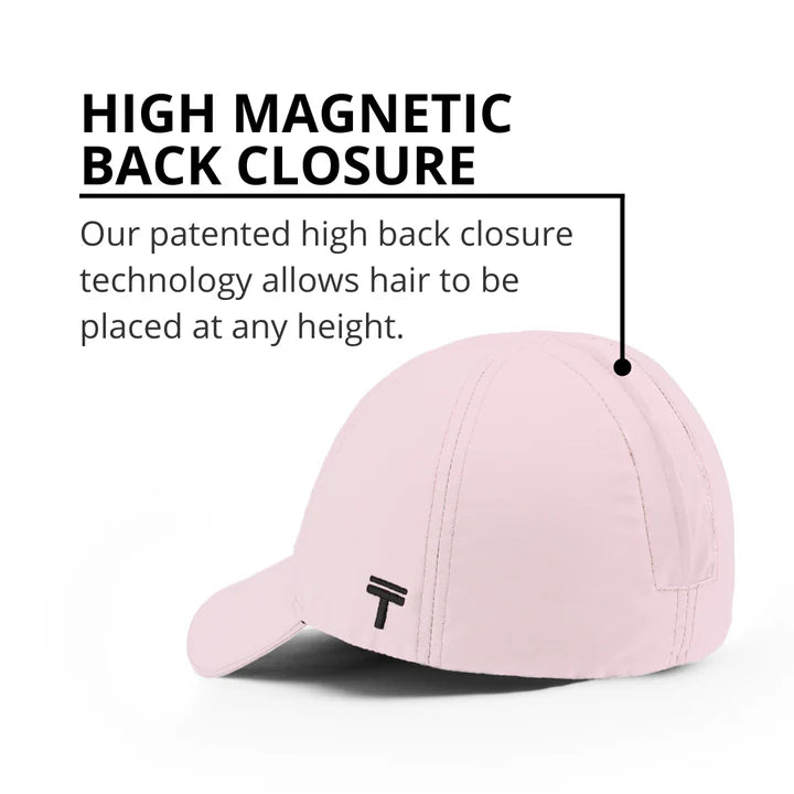 Performance 2.0 Ponytail Cap by Top Knot in light pink with patented high magnetic back closure for adjustable hair placement and comfort