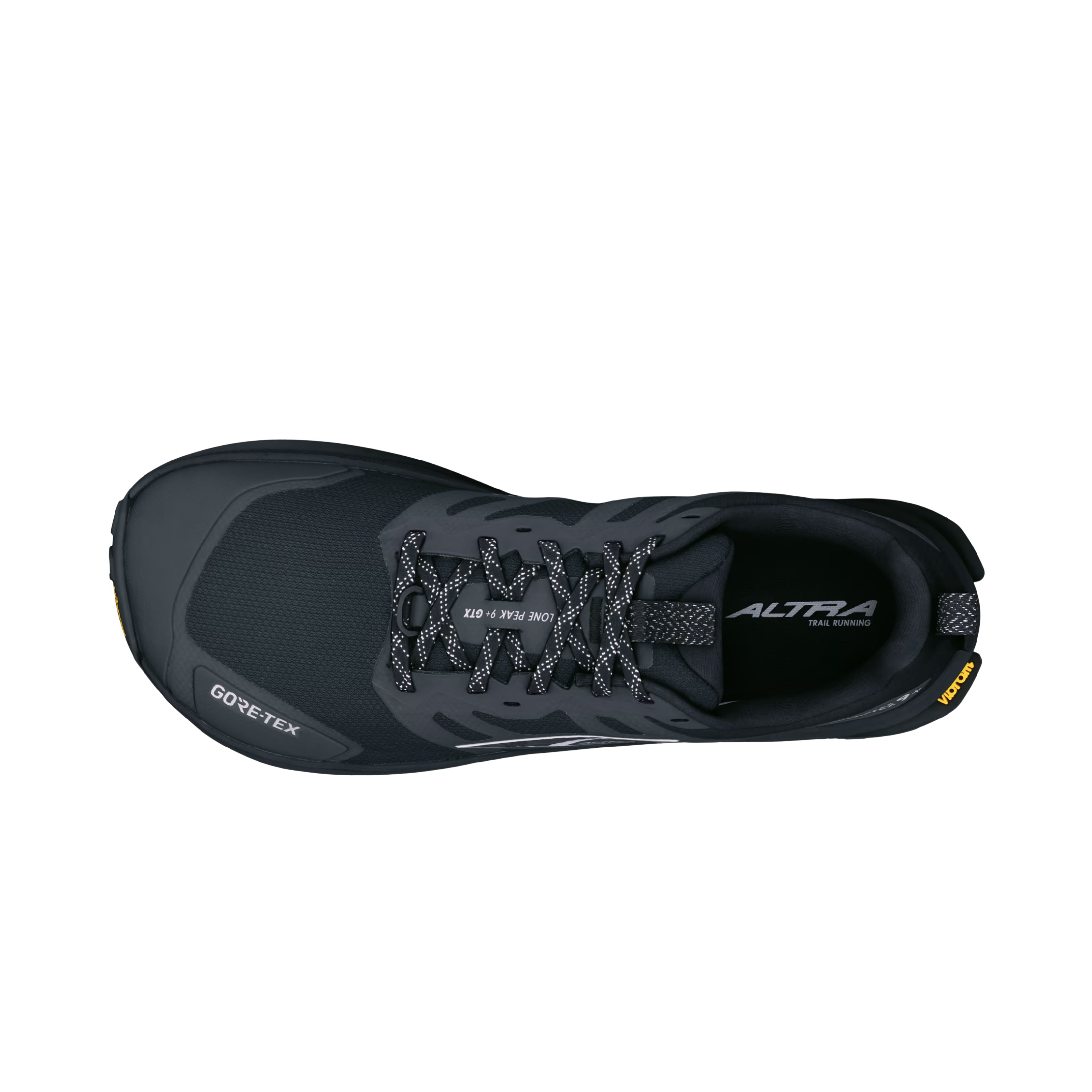 LONE PEAK 9+ GTX - Men by Altra Footwear in black waterproof shoe with grippy Vibram outsole for trail running and outdoor use
