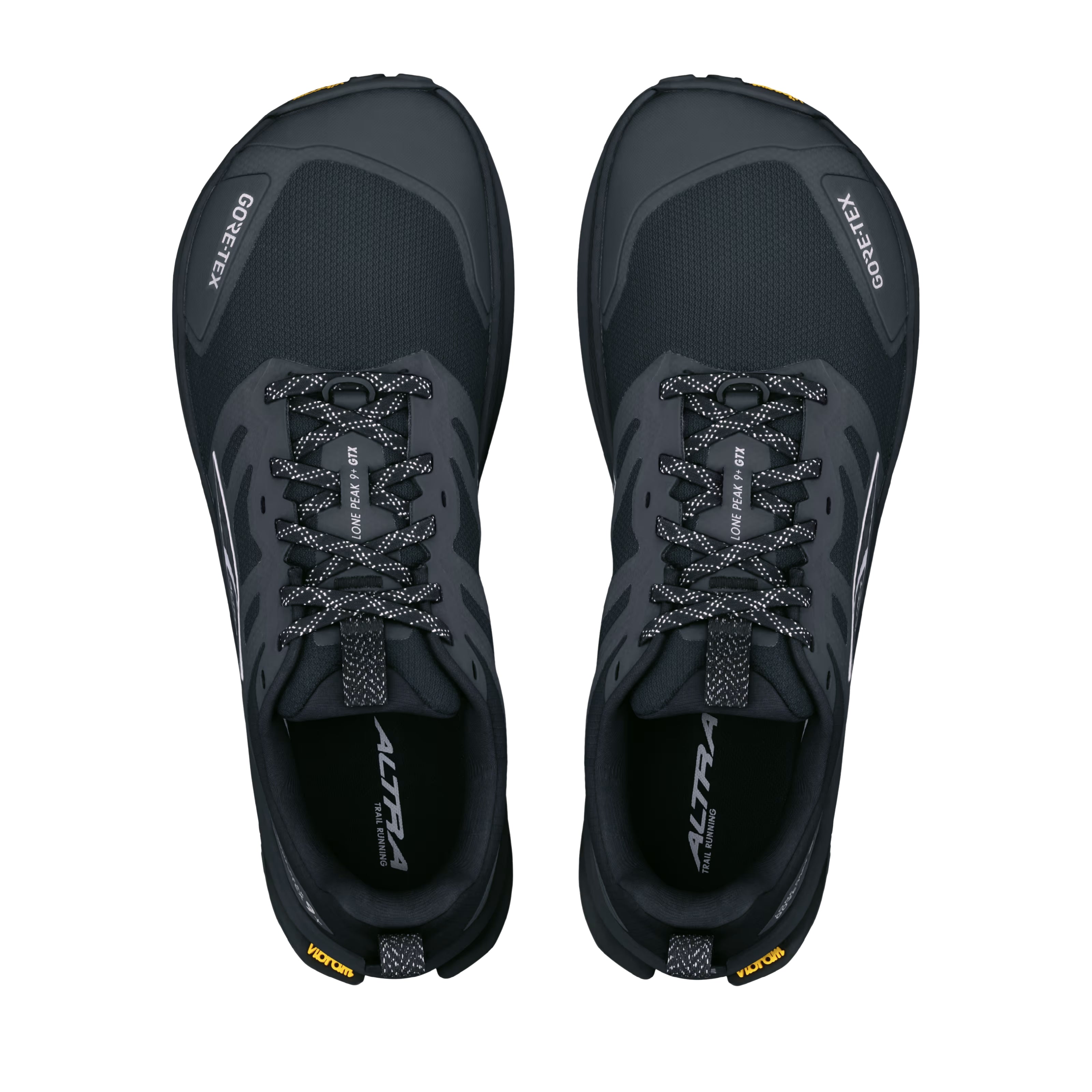 LONE PEAK 9+ GTX - Men by Altra Footwear in black and dark grey with waterproof GORE-TEX upper and Vibram outsole for trail running and outdoor use