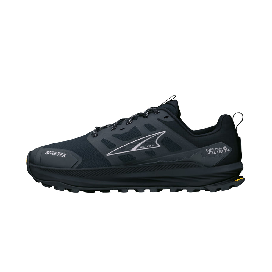 LONE PEAK 9+ GTX - Men by Altra Footwear in black with waterproof GORE-TEX upper and Vibram outsole for rugged trail running and hiking
