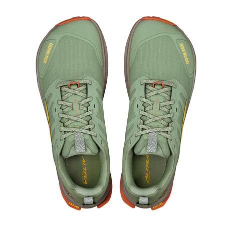LONE PEAK 9+ GTX - Men by Altra Footwear in green and orange with waterproof GORE-TEX upper and Vibram outsole for trail running and hiking